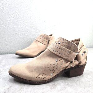 Not Rated Western Ankle Boots 6 Tan Studded Low Heel Harness Cowgirl Shoe Boots